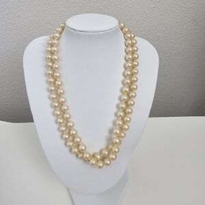 Vintage double strand faux Champagne pearl necklace Double Row